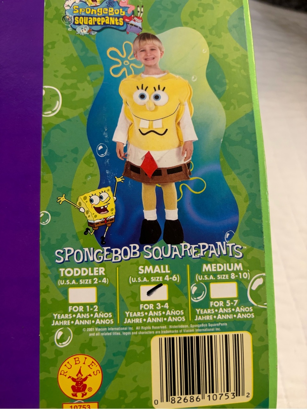 Vintage 2001 Rubie's Deluxe SpongeBob SquarePants Costume Set NWT